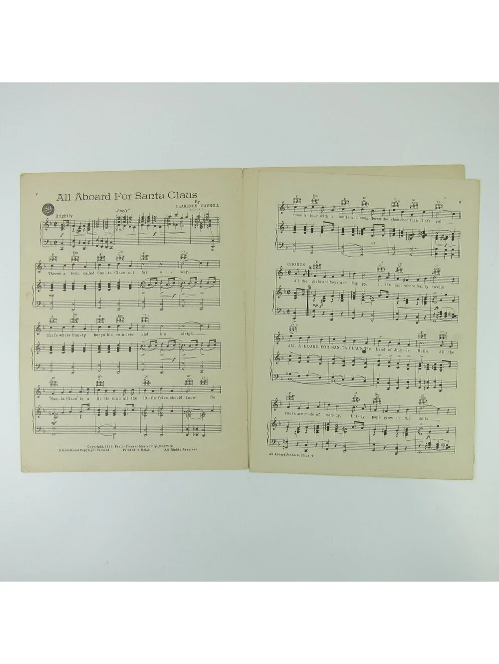 Sheet Music Christmas All Aboard For Santa Claus Clarence Gaskill Vintage 1939